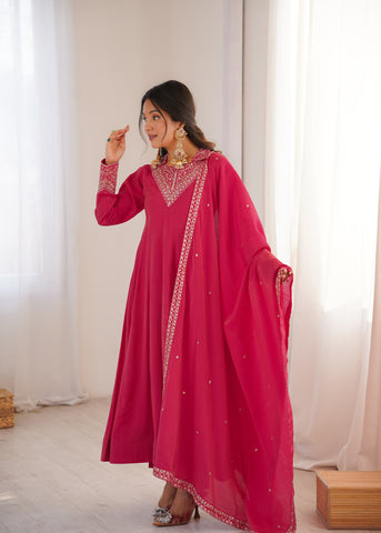 Adorable Pink Roman Shimmer Silk Anarkali Suit