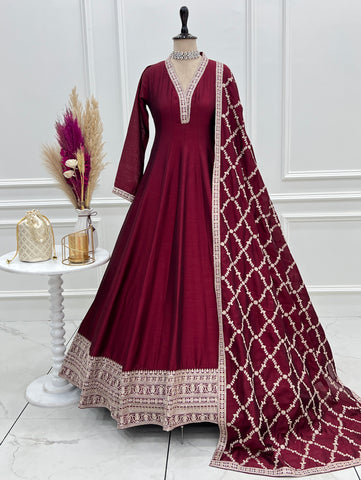 Gorgeous Heavy Work Vichitra Silk Anarkali Gown