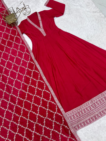 Gorgeous Heavy Work Vichitra Silk Anarkali Gown