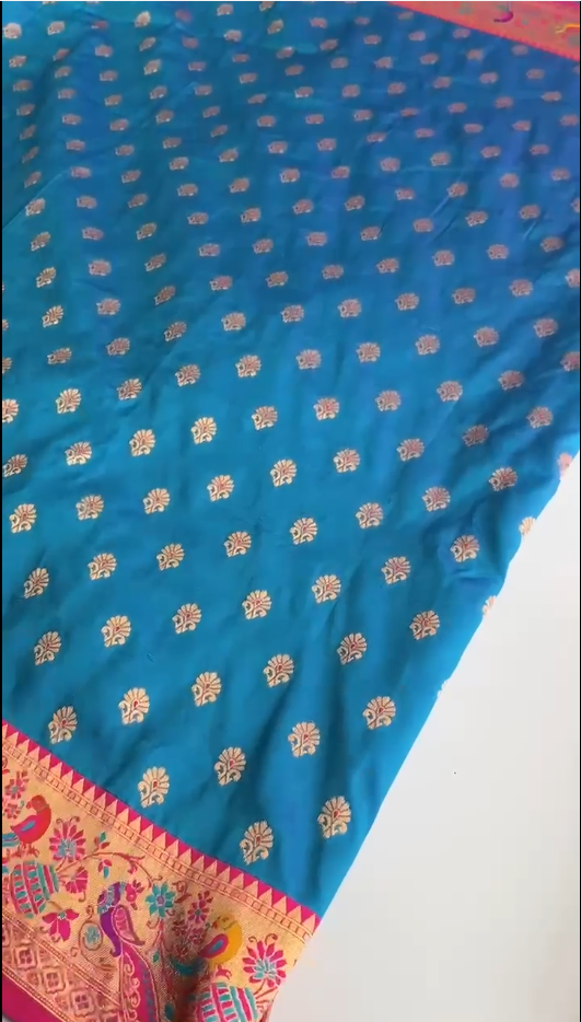 Festive Wear Meenakari Butti Rama Color Paithani silk Saree
