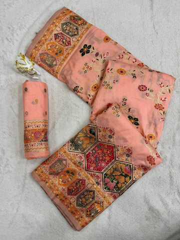 Beautiful Musterd Pashmina Silk Rajwadi Work Saree