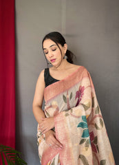 Fantastic unique Design Dusty Pink Color Floral Katha Saree