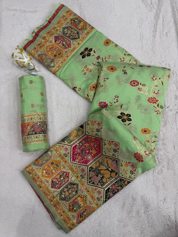 Beautiful Musterd Pashmina Silk Rajwadi Work Saree
