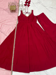 Ravishing Maroon Romansilk Anarkali Work Gown