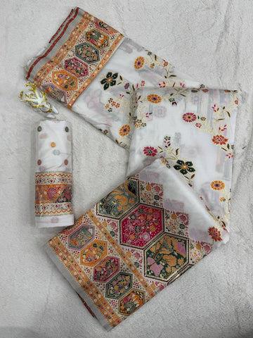 Beautiful Musterd Pashmina Silk Rajwadi Work Saree