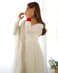 White Color Plain Gown With Work Dupatta