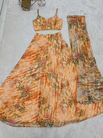 Charming Peach Fox Georgette Floral Print Palazzo Set