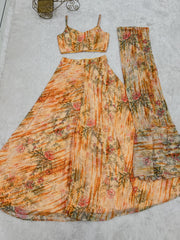 Charming Peach Fox Georgette Floral Print Palazzo Set