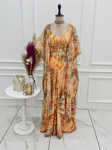 Charming Peach Fox Georgette Floral Print Palazzo Set