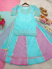 Exclusive Sky Blue Silk Gota Patti Work Sharara Suit