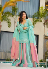 Exclusive Sky Blue Silk Gota Patti Work Sharara Suit