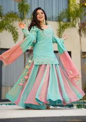 Exclusive Sky Blue Silk Gota Patti Work Sharara Suit