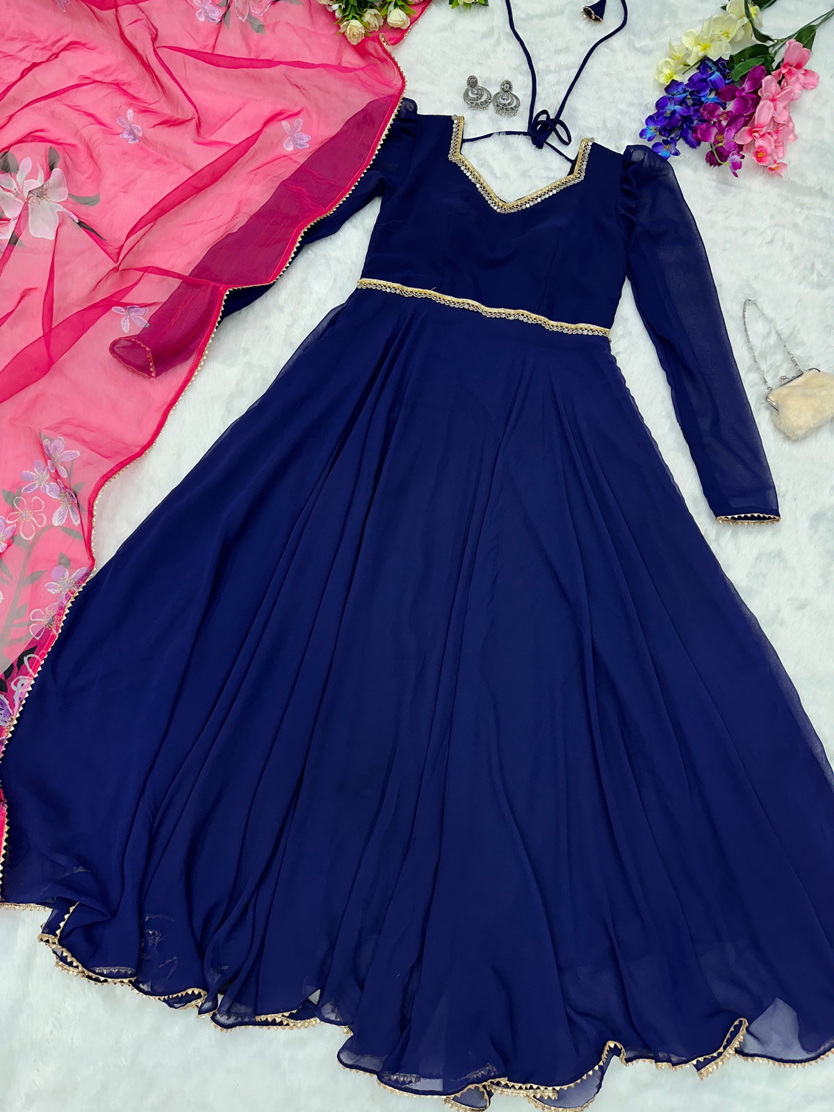 Gorgeous Plain Georgette Blue Color Gown