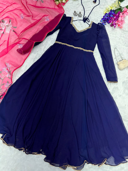 Gorgeous Plain Georgette Blue Color Gown