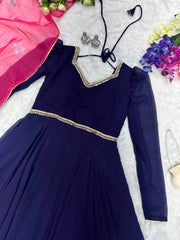 Gorgeous Plain Georgette Blue Color Gown