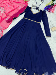 Gorgeous Plain Georgette Blue Color Gown