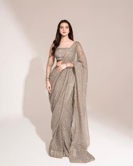 Fashionable Siroski Dimond work Grey Color Saree