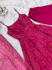 Pretty Pink Color Bandhani Print Anarkali Suit