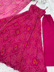 Pretty Pink Color Bandhani Print Anarkali Suit