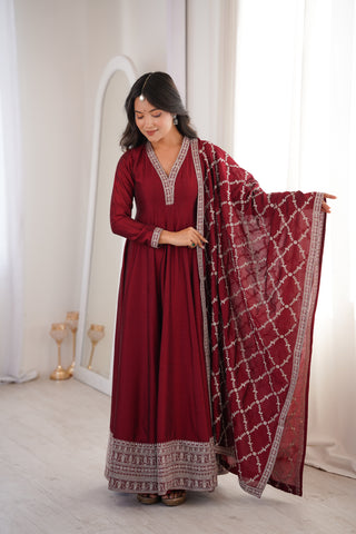 Gorgeous Heavy Work Vichitra Silk Anarkali Gown