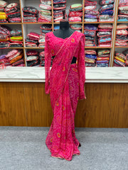 Bandhani Print Pink Ready To Wear Saree