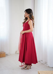 Ravishing Maroon Romansilk Anarkali Work Gown