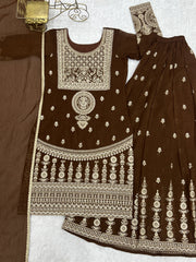 Stylish Brown Color Embroidery Dori Work Sharara Suit