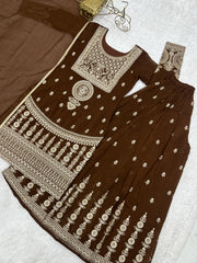Stylish Brown Color Embroidery Dori Work Sharara Suit