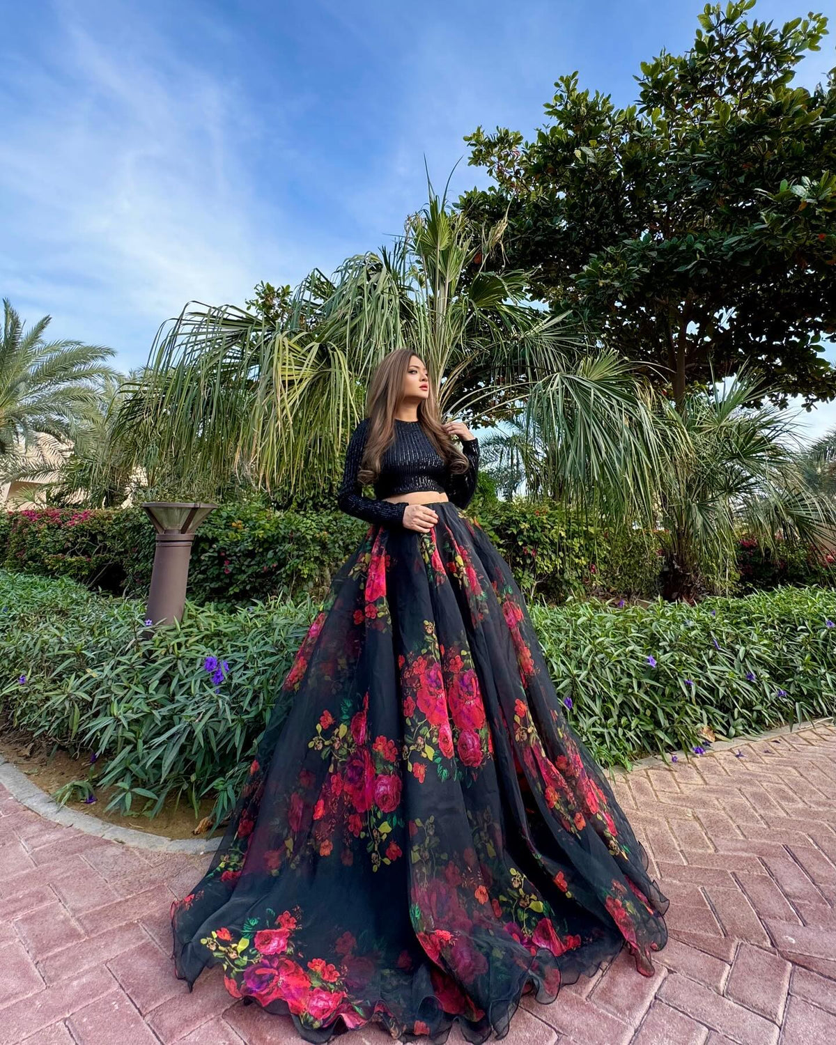 Captivating Floral Printed Black Color Lehenga Choli