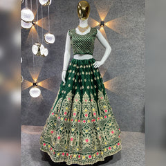 Captivating  Green Color Satin Silk Sequence Wok Lehenga Choli