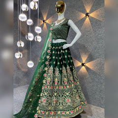 Captivating  Green Color Satin Silk Sequence Wok Lehenga Choli