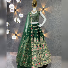 Captivating  Green Color Satin Silk Sequence Wok Lehenga Choli