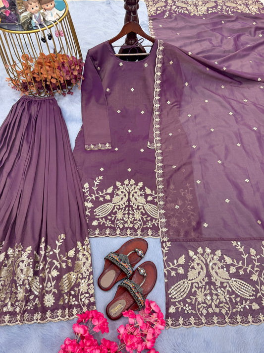 Delightful Sequence Work Onion Color Palazzo Suit