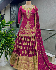 Presenting Embroidery Sequence Work Pink Color Top With Lehenga