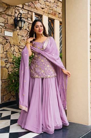 Lavender Color Sequin Work Stylish Sharara Suit Set