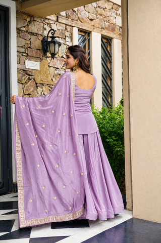 Lavender Color Sequin Work Stylish Sharara Suit Set