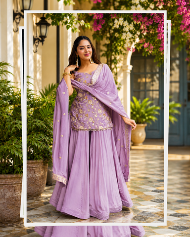 Lavender Color Sequin Work Stylish Sharara Suit Set