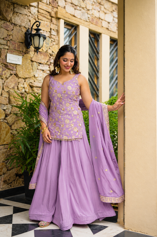 Lavender Color Sequin Work Stylish Sharara Suit Set