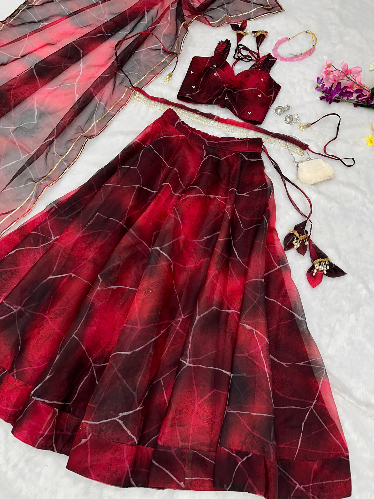 Mesmerizing  Digital Printed Red Color Lehenga Choli