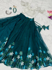 Fabulous Teal Blue Color Printed Lehenga Choli