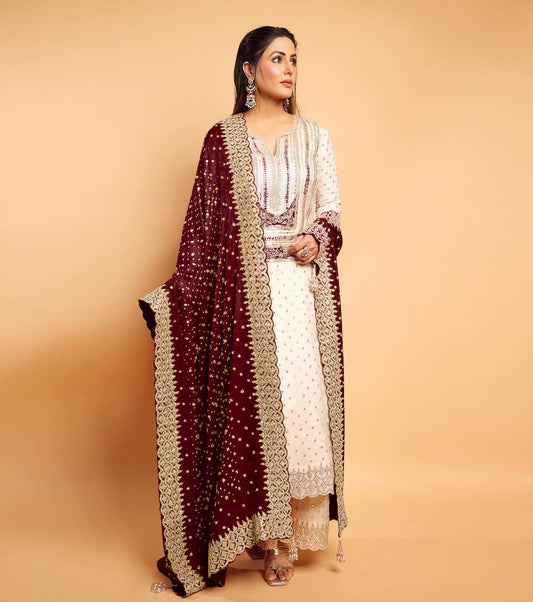 Marvelous Georgette Sequence Work Maroon Color Anarkali Suit