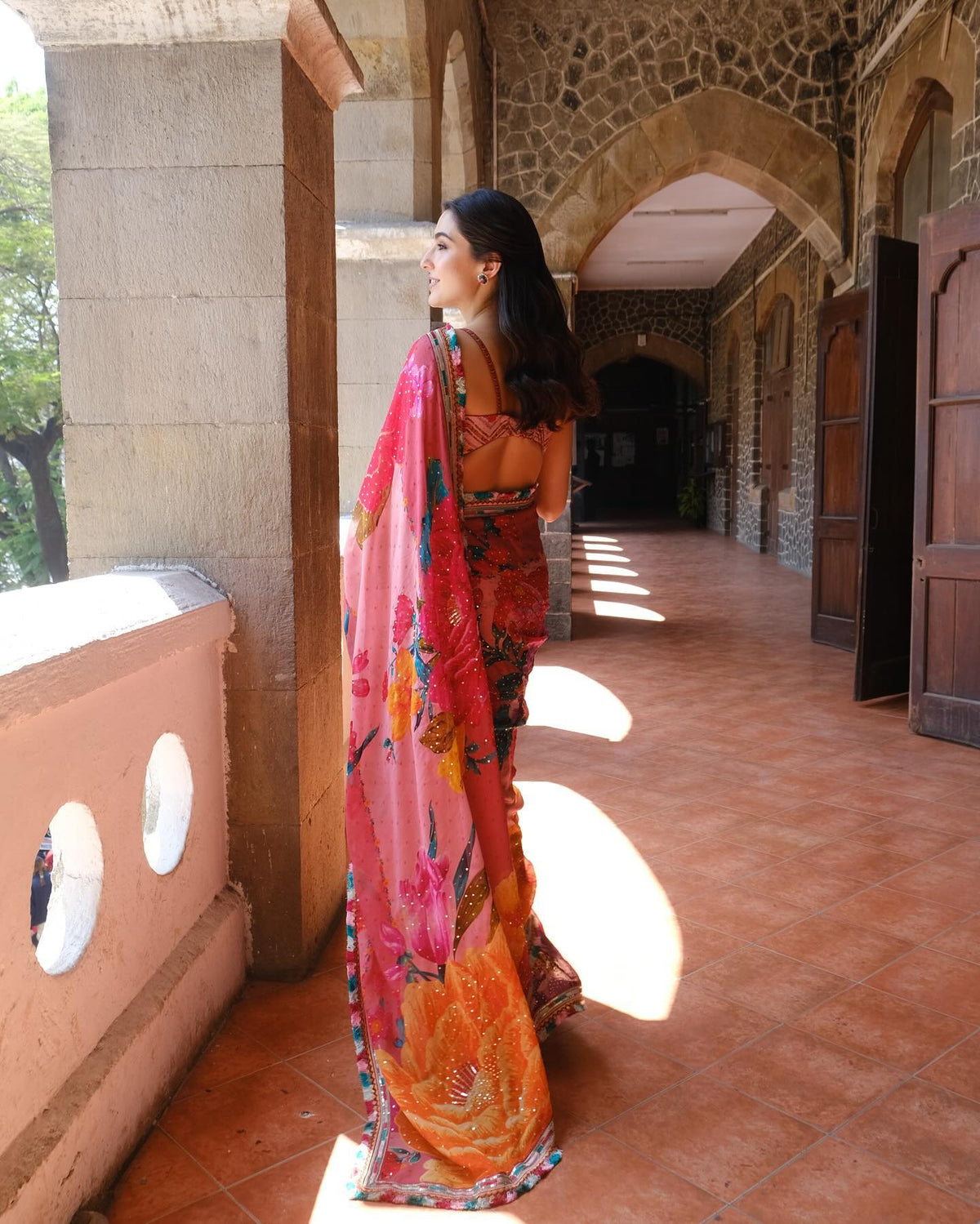 Glimmering Digital Printed Organza Saree