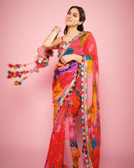 Glimmering Digital Printed Organza Saree