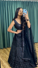 Outstanding  Black color Dori & sequins work Net lehenga Choli