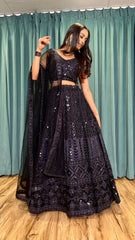 Outstanding  Black color Dori & sequins work Net lehenga Choli