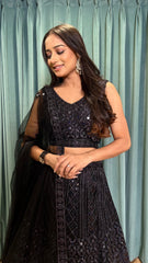 Outstanding  Black color Dori & sequins work Net lehenga Choli