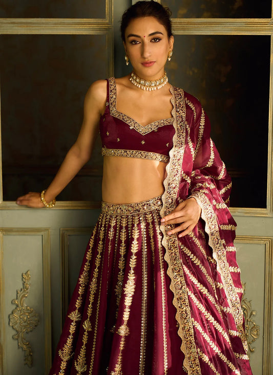 Bridal Wear Kasturi Silk Maroon Color Heavy Lehenga Choli