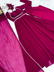 Unique Pattern Dark Pink Color Gown With Dupatta