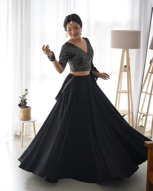 Plain Black Lehenga With Sequence Work Blouse