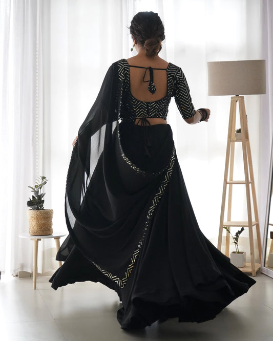 Plain Black Lehenga With Sequence Work Blouse